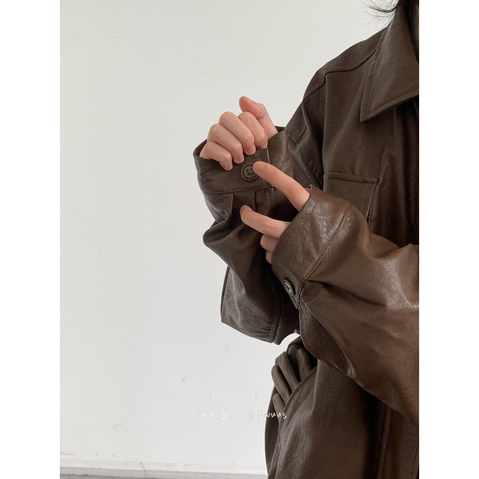 Vintage Moto Leather Jacket – Unisex PU Biker Brown Black