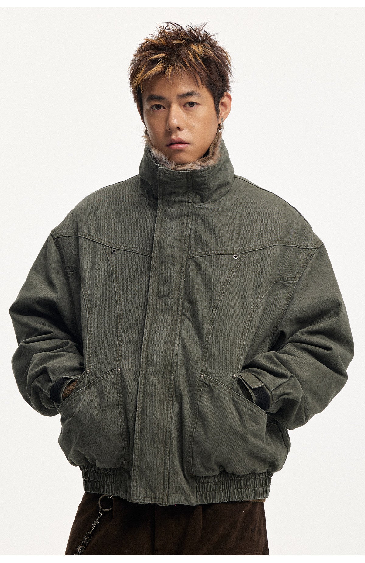 Frost Ice Texture Leather Jacket – Loose Heavyweight Winter Unisex
