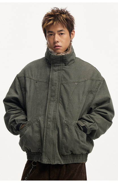 Frost Ice Texture Leather Jacket – Loose Heavyweight Winter Unisex