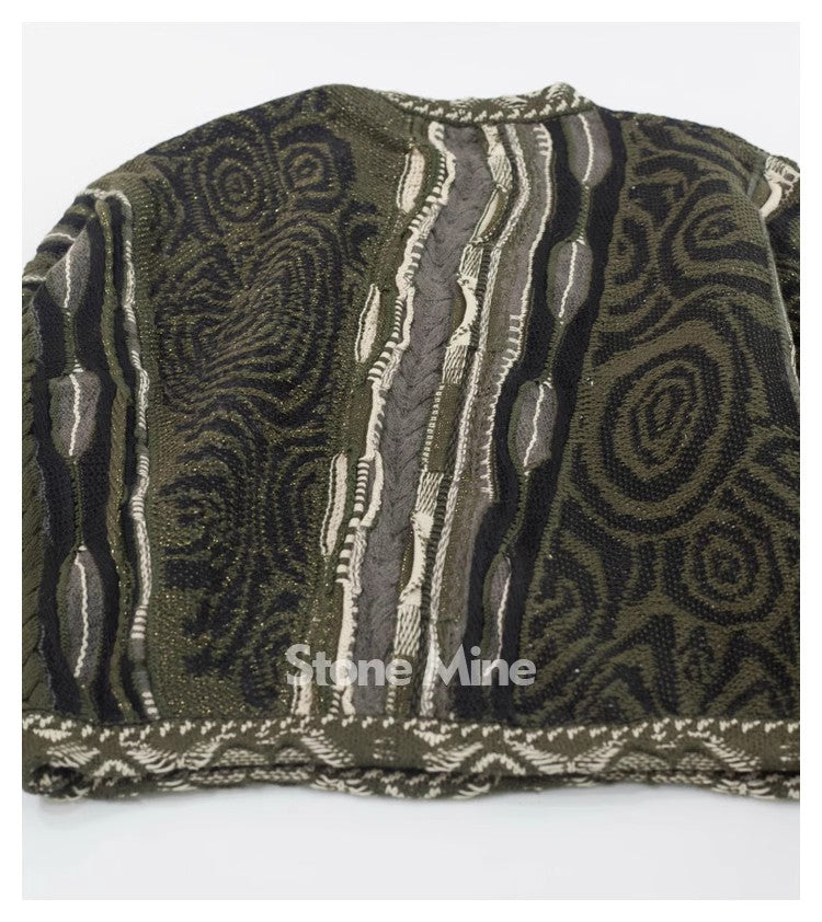 Japanese retro dark green maze knitted sweater pullover thickened