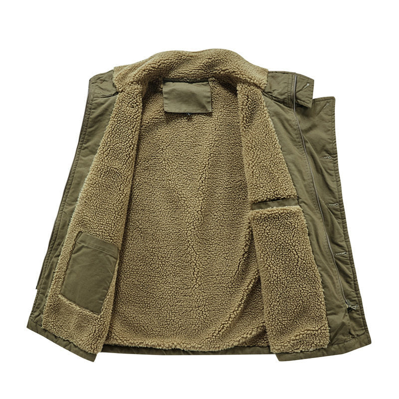 Multi-Pocket Fleece-Lined Utility Vest – Stand Collar Sleeveless Workwear Unisex – Vest | japanese streetwear | vintage workwear | unisex | Yamalinclothes