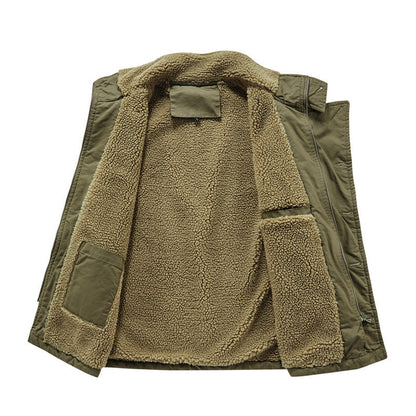 Multi-Pocket Fleece-Lined Utility Vest – Stand Collar Sleeveless Workwear Unisex – Vest | japanese streetwear | vintage workwear | unisex | Yamalinclothes