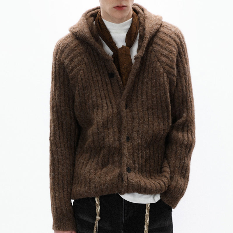 American Vintage Striped Hoodie Cardigan – Chunky Knit Men – Japanese vintage | yamalin clothes | Yamalinclothes