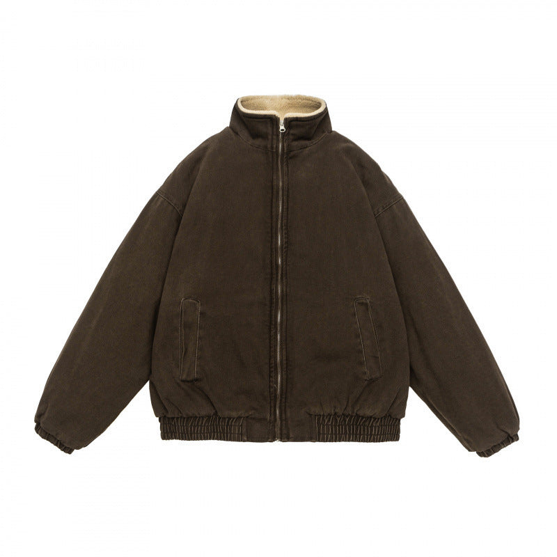 Sherpa-Lined Jacket – Stand Collar & Relaxed Fit | Yamalinclothes