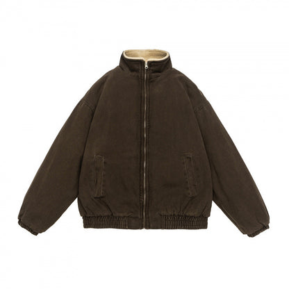 Sherpa-Lined Jacket – Stand Collar & Relaxed Fit | Yamalinclothes