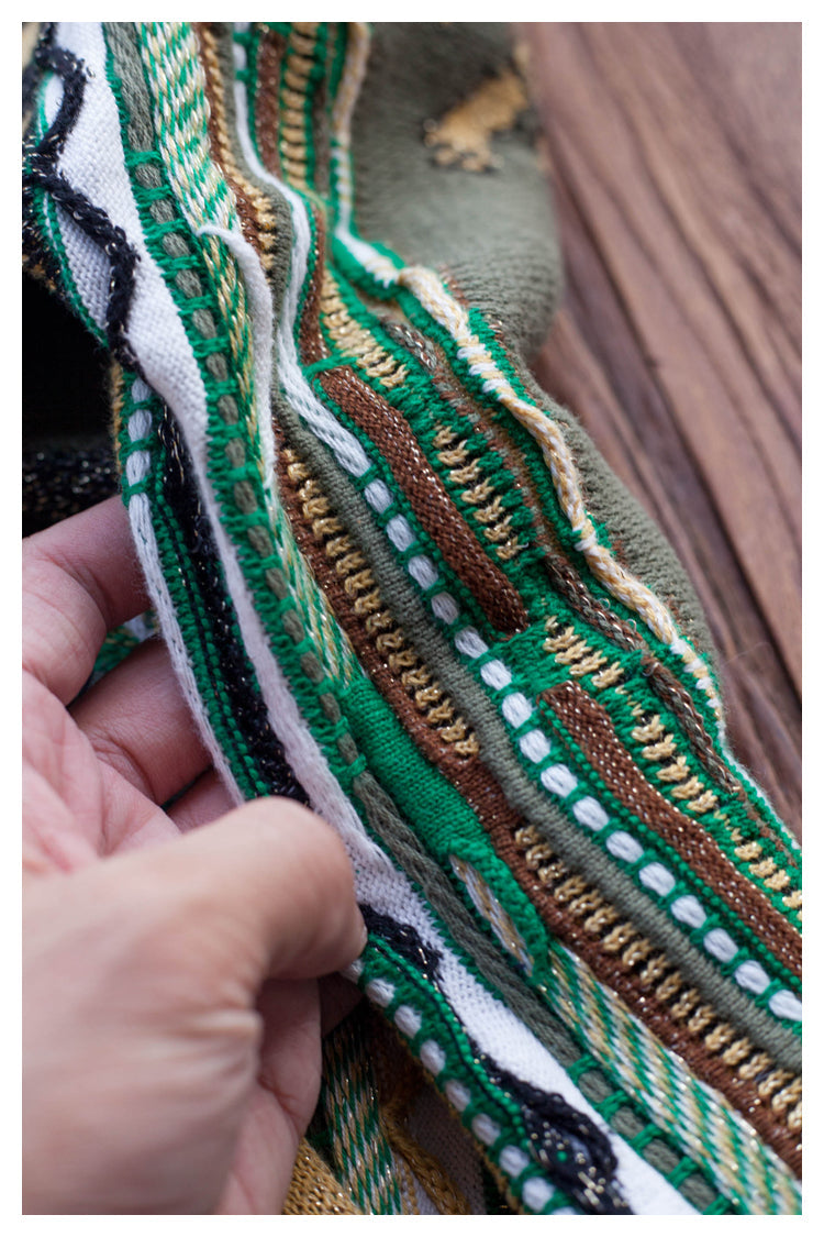 Vintage Green Lion Knit Sweater - Japanese Retro Crew Neck Pullover