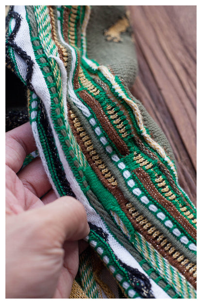 Vintage Green Lion Knit Sweater - Japanese Retro Crew Neck Pullover