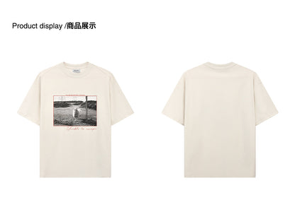 White ink direct printing cool-feel sun protection loose round neck short-sleeved shirt | Japanese vintage | yamalin clothes | Yamalinclothes
