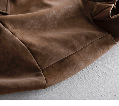 American Vintage Suede PU Leather Stand-Collar Jacket – Oversized Men’s Moto Coat