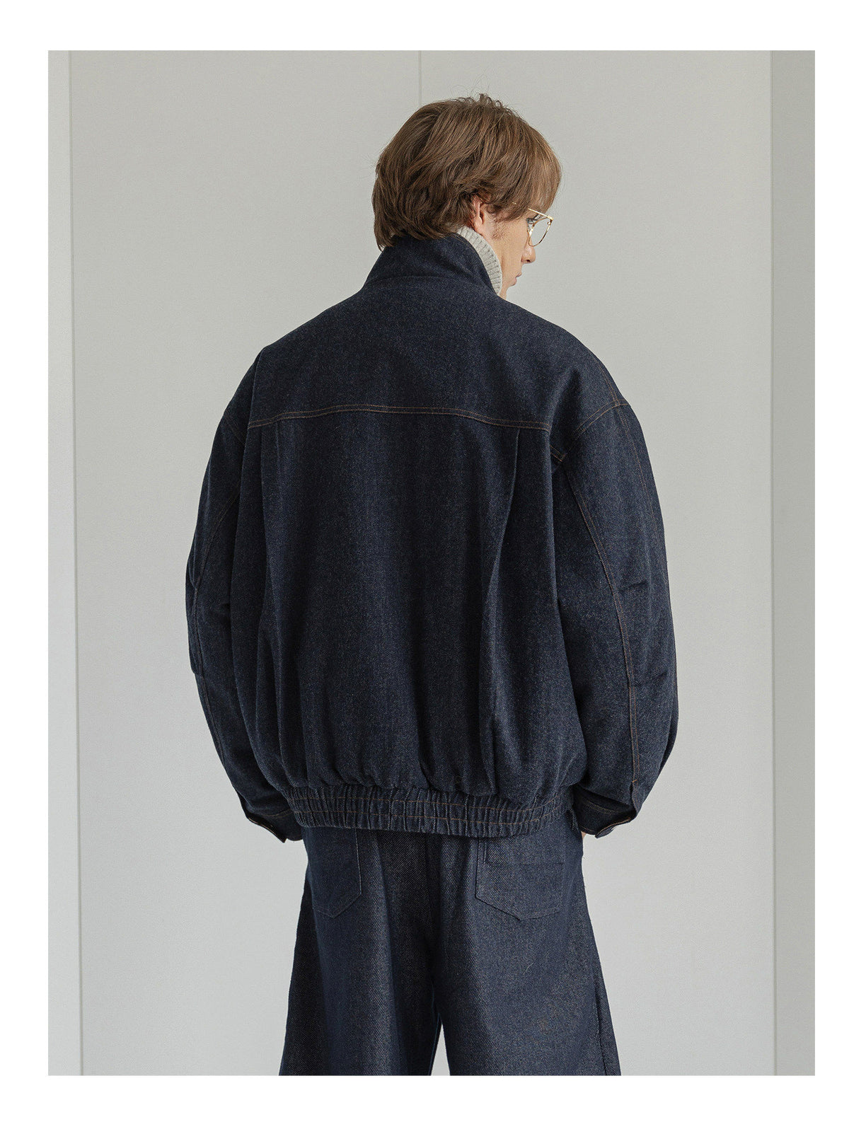 White Duck Down Denim Stand-Collar Jacket – American Vintage Loose Unisex – Coats Jackets | japanese streetwear | vintage workwear | unisex | Yamalinclothes