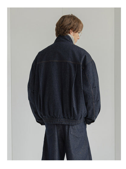 White Duck Down Denim Stand-Collar Jacket – American Vintage Loose Unisex – Coats Jackets | japanese streetwear | vintage workwear | unisex | Yamalinclothes