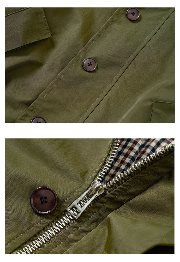 American Vintage Hunting Jacket – Heavy Leather-Collar Harrington Cargo Coat Unisex