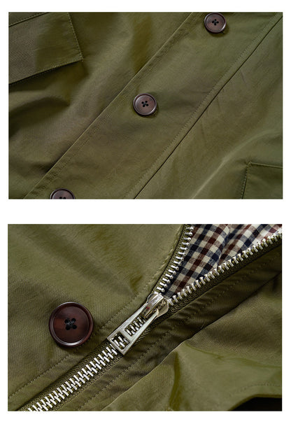 American Vintage Hunting Jacket – Heavy Leather-Collar Harrington Cargo Coat Unisex