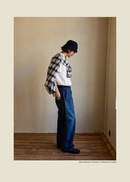 SS26 Navy Denim Jeans - Yamalin Vintage Washed 13oz Bamboo Weave Deck Jeans