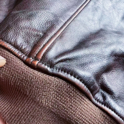 Vintage Cowhide MA-1 Flight Jacket – Hand-Polished Dark Brown Leather