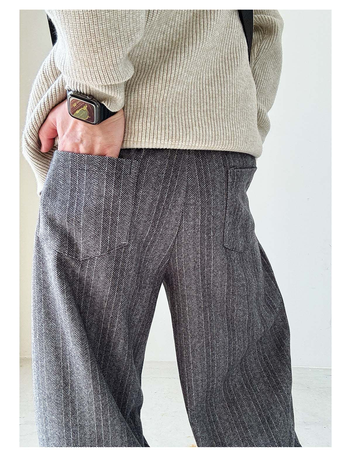Herringbone Woolen Pants – Relaxed Straight Leg