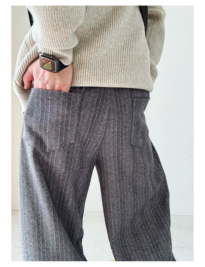Herringbone Woolen Pants – Relaxed Straight Leg