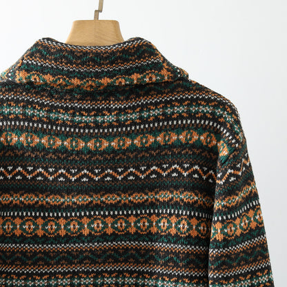 Nordic Fair Isle Knit Cardigan – Wool Blend Jacquard Men – Japanese vintage | yamalin clothes | Yamalinclothes