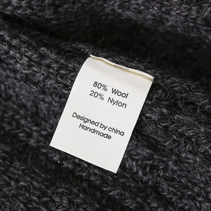 80% Wool Cable Knit Cardigan – Men's Stand Collar Raglan Sleeve Sweater
