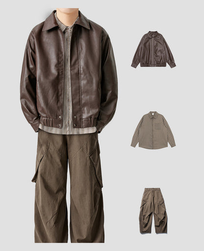 American Vintage Warm Earth-Tone Cargo Jacket – Relaxed Men's Spring Autumn Coat