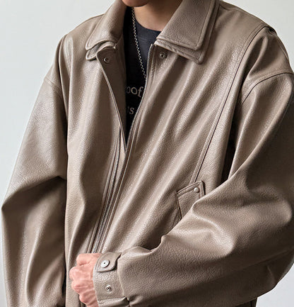 Soft PU Double-Layer Lapel Leather Jacket – American Retro Oversized Unisex – Japanese vintage | fall outfits 2026 | fall winter outfits | classy winter outfits | lazy comfy outfits | japanese streetwear | vintage workwear | yamalin clothes | Yamalinclothes