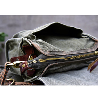 Vintage Washed Canvas Messenger Bag – Military Workwear Crossbody Satchel | Japanese vintage | yamalin clothes | Yamalinclothes