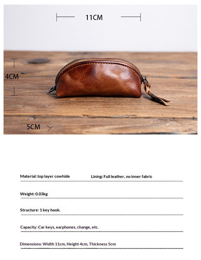 Handmade Top-Grain Cowhide Key Case – Vintage Mini Leather Coin Purse