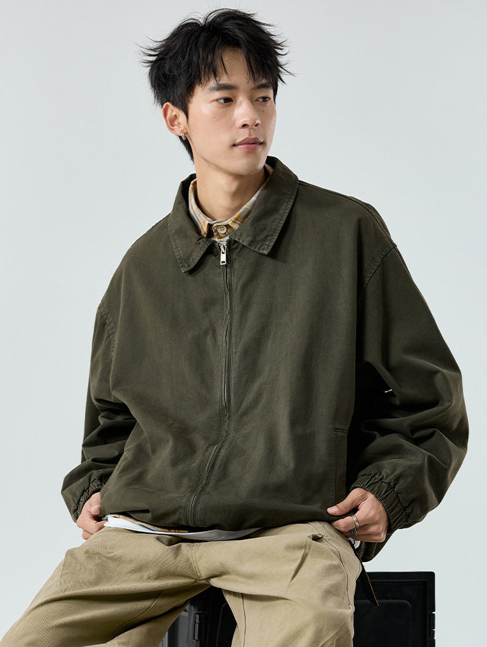 Zip-Front Jacket – Point Collar & Relaxed Fit | Yamalinclothes