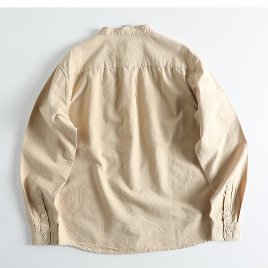 Japanese Literary Retro Stand Collar Long Sleeve Shirt - Loose Casual Unisex Pure Cotton Shirt