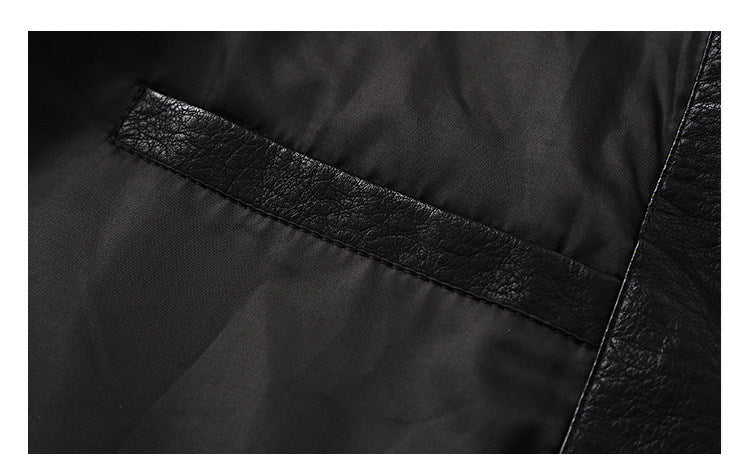 American Vintage Pebbled Leather Moto Jacket – Oversized Stand Collar Men's Coat