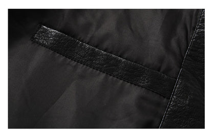 American Vintage Pebbled Leather Moto Jacket – Oversized Stand Collar Men's Coat