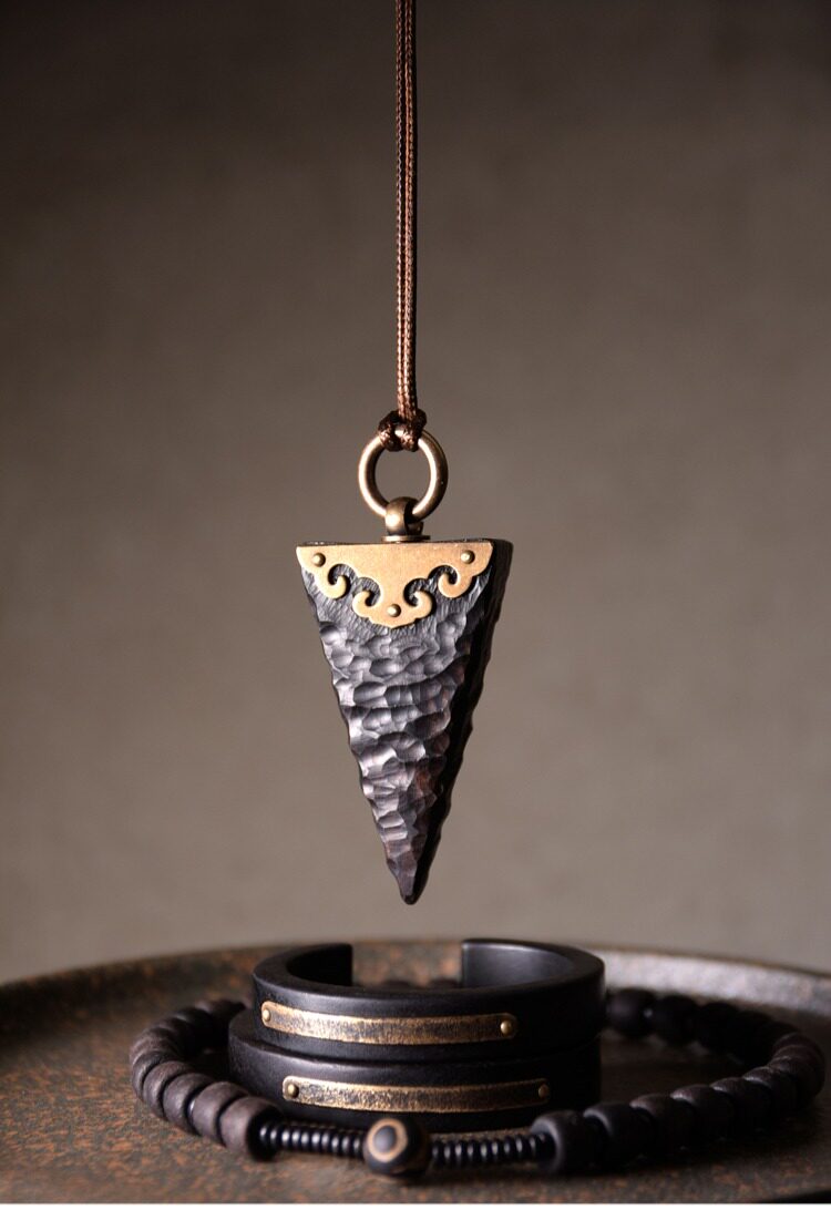 Handmade Ebony Wood Pendant Necklace – Vintage Unisex Sweater Chain