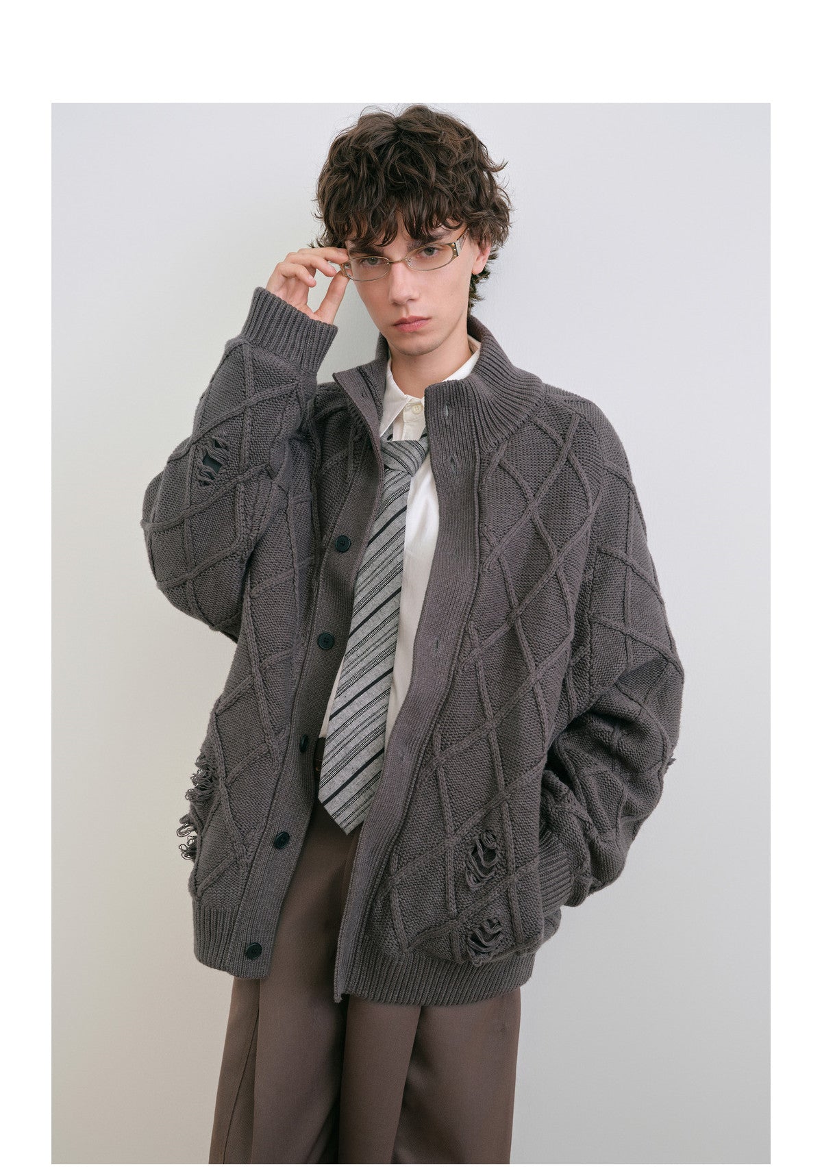Diamond Jacquard Knit Down Jacket – Men's Oversized Sweater Puffer Coat