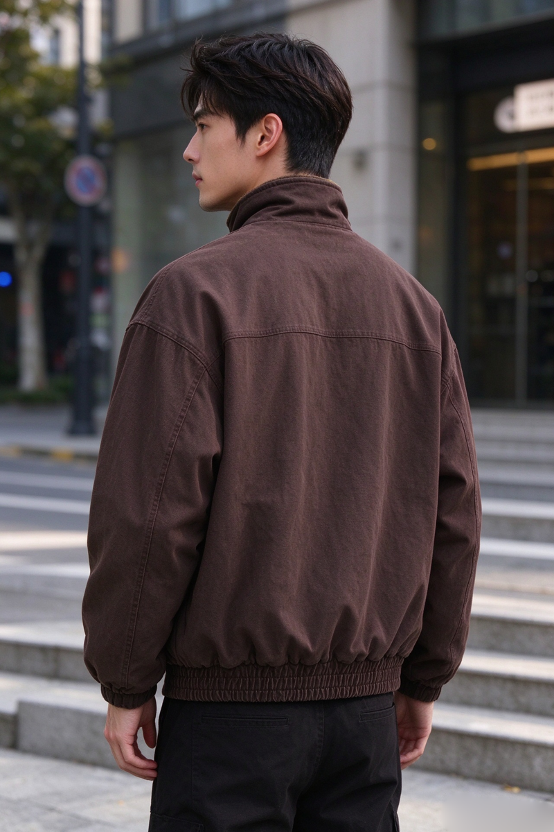 Sherpa-Lined Jacket – Stand Collar & Relaxed Fit | Yamalinclothes