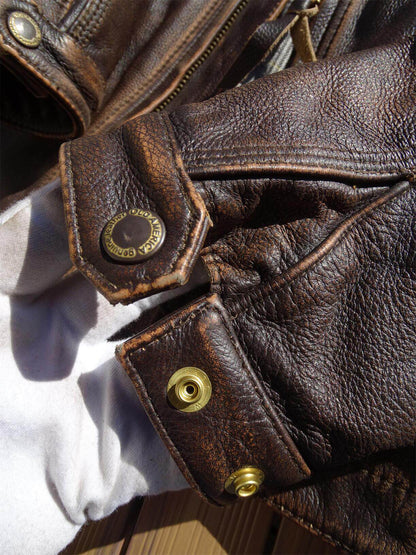 Stone-Washed Distressed Cowhide Leather Jacket – Men's American Retro Cargo Coat