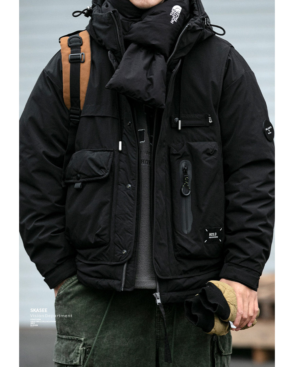 90 White Duck Down Hooded Puffer Jacket – Loose Multi-Pocket Outdoor Winter Coat – Japanese vintage | yamalin clothes | Yamalinclothes