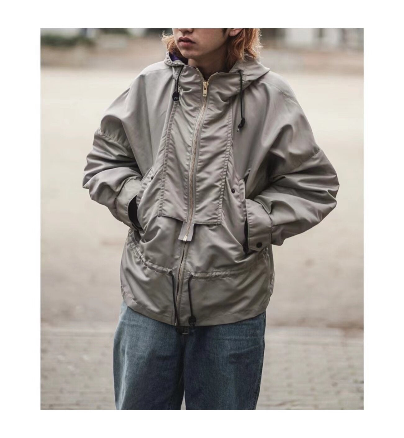 Japanese Two-Color Nylon Waterproof Jacket Men – Loose Hooded Double Zipper Streetwear – Japanese vintage | yamalin clothes | Yamalinclothes