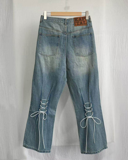 Washed Heavy Duty Jeweled Denim Jeans – Flared & Straight Leg 100% Cotton Streetwear – Japanese vintage | yamalin clothes | Yamalinclothes