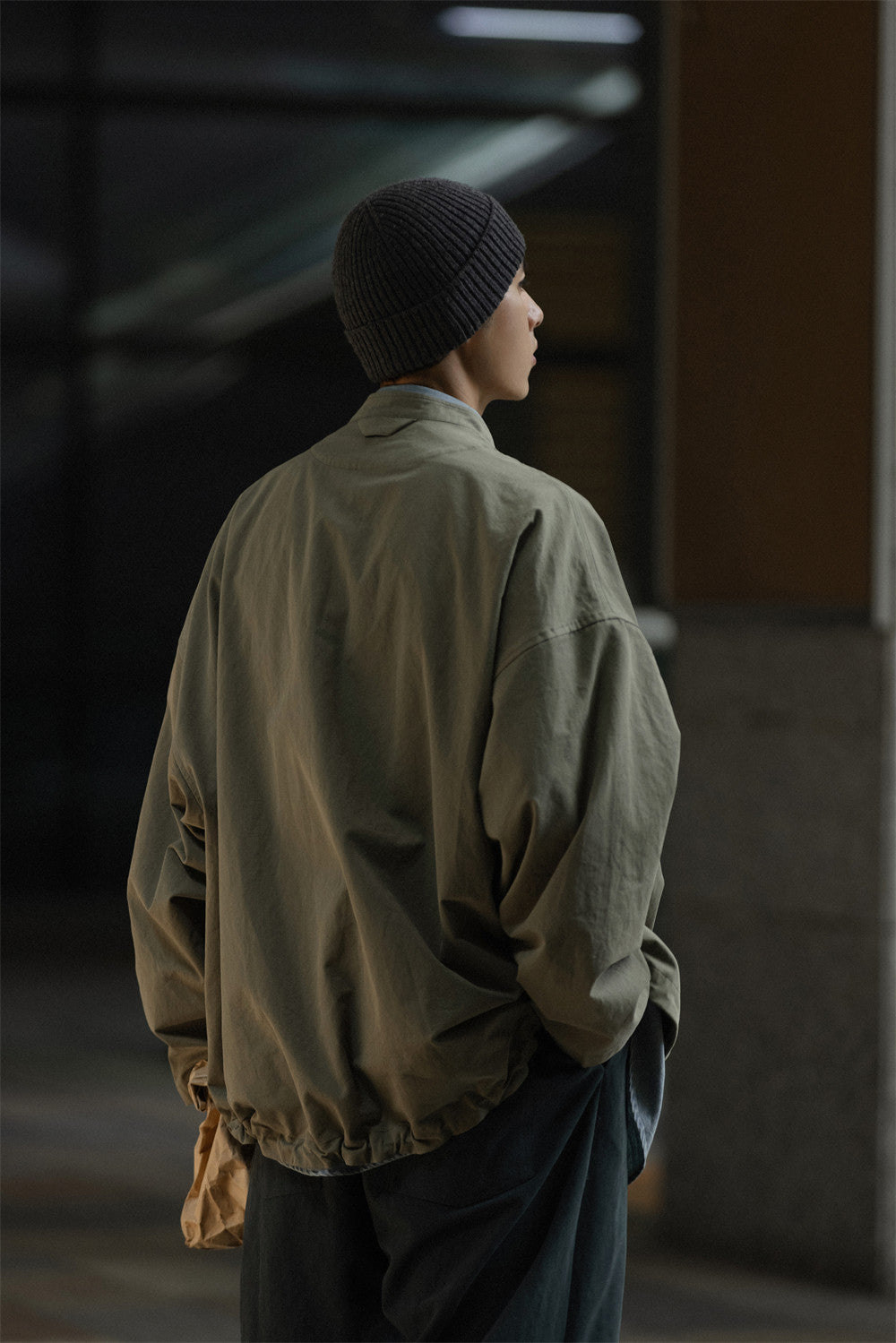 Washed Army Green Stand Collar Zip Jacket – Men's Loose Cargo Overshirt