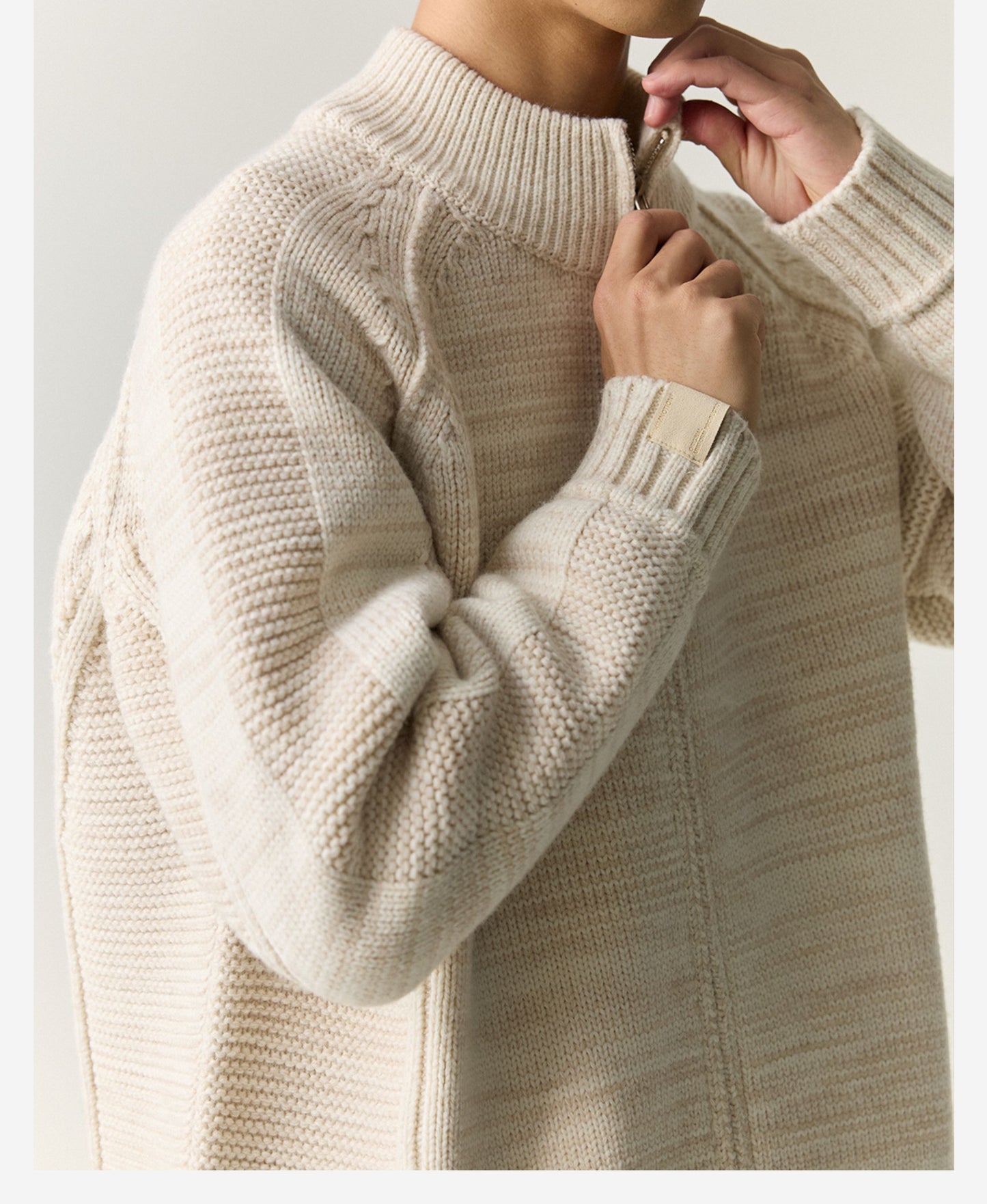 Merino Wool Blend Zip Cardigan – Heavyweight Panel Knit Coat – Japanese vintage | yamalin clothes | Yamalinclothes