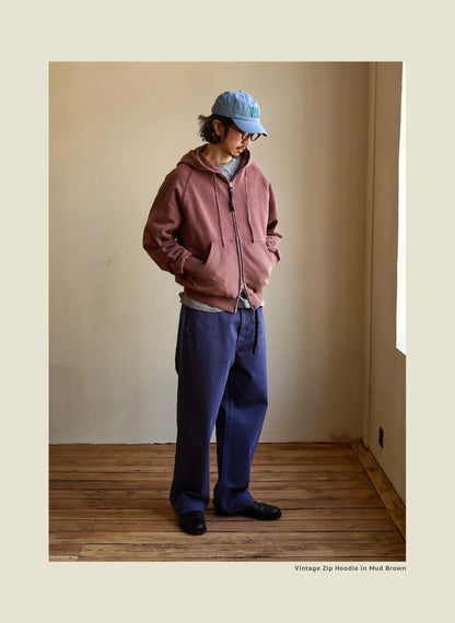 SS26 USAGE VTG Zip Hoodie - Yamalin Heavy Antique Woven Sweatshirt Washable Double Hoodie