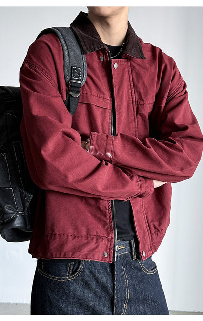 Cotton Canvas Jacket – Washed Red & Corduroy Collar | Yamalinclothes