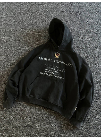 Heavyweight Washed Letter Print Hoodie – Vintage Loose Unisex