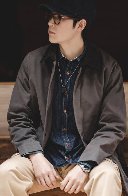 Oil Wax Waterproof Windbreaker Coat – American Retro Lapel Men's