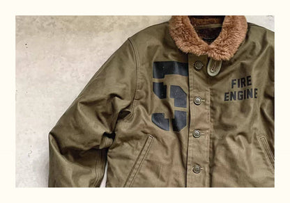 Cat Embroidery Navy Deck Jacket – Heavyweight Rip-Resistant Jungle Fabric Winter Coat – Japanese vintage | yamalin clothes | Yamalinclothes