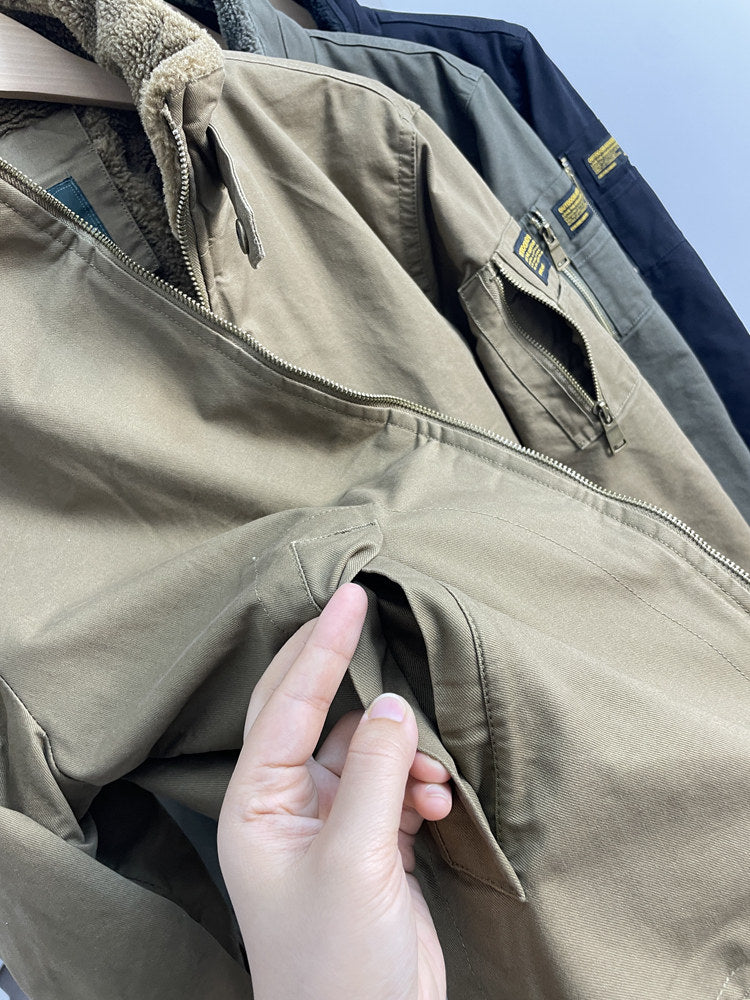 Fleece-Lined Stand-Collar Cargo Jacket – American Vintage Thickened Unisex – Japanese vintage | fall outfits 2026 | fall winter outfits | classy winter outfits | lazy comfy outfits | japanese streetwear | vintage workwear | yamalin clothes | Yamalinclothes