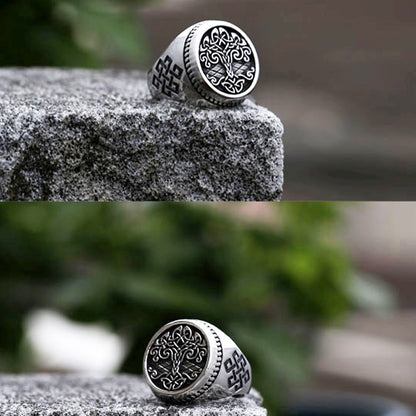 Tree of Life Titanium Steel Ring – Nordic Viking Engraved Men's Statement Ring