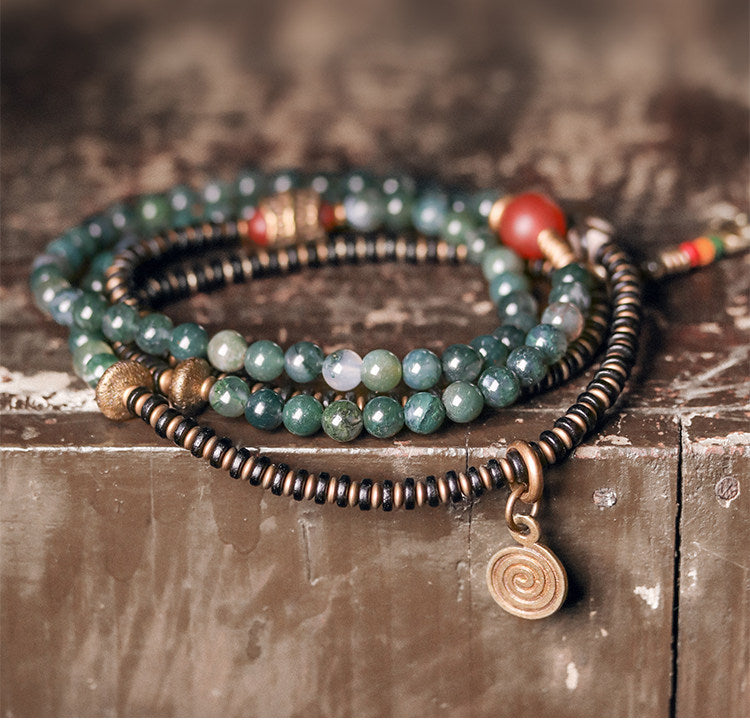 Agate & Brass Multi-Layer Beaded Bracelet – Retro Ethnic Unisex Jewelry