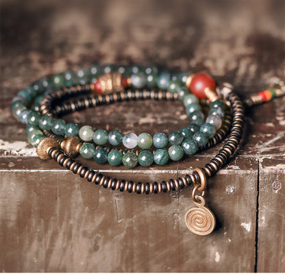 Agate & Brass Multi-Layer Beaded Bracelet – Retro Ethnic Unisex Jewelry