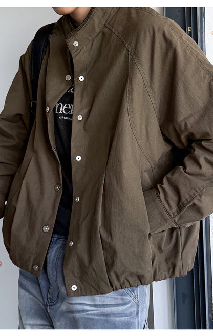 Lyocell Blend Stand-Collar Utility Jacket – Deconstructed Oversized – Japanese vintage | fall outfits 2026 | fall winter outfits | classy winter outfits | lazy comfy outfits | japanese streetwear | vintage workwear | yamalin clothes | Yamalinclothes